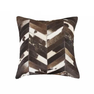 Breebe 18" Brown And Off White Chevron Cowhide Throw Pillow In Multi
