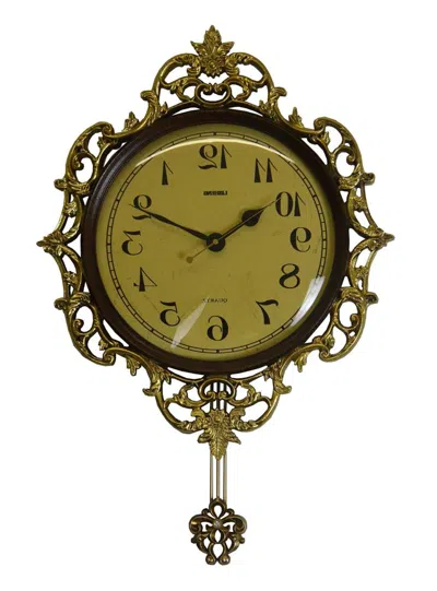 Breebe 18" Brown Gold And Black Resin Silent Pendulum Ornate Round Wall Clock