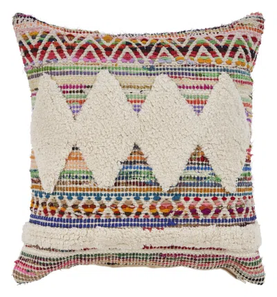Breebe 18" Cream Blue White And Yellow Diamond Cotton Throw Pillow Cover With Tufts