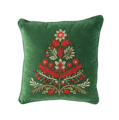 Breebe 18" Green And Red Floral Velvet Cotton Christmas Tree Throw Pillow