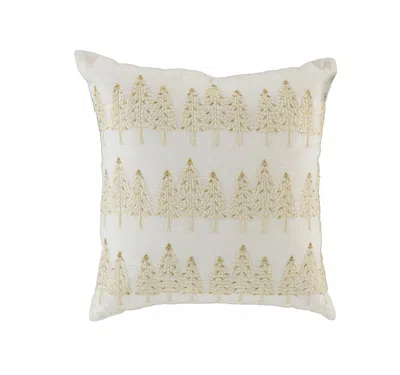 Breebe 18" Ivory And Gold Cotton Christmas Trees Throw Pillow With Embroidery