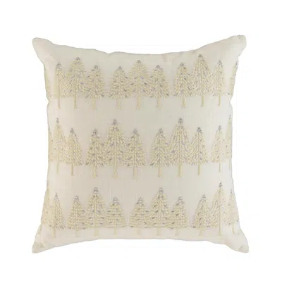 Breebe 18" Ivory And Silver Cotton Christmas Trees Throw Pillow With Embroidery