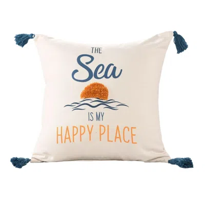 Breebe 18" Navy Blue Off White And Yellow The Sea Is My Happy Place Beach Nautical Throw Pillow Cover