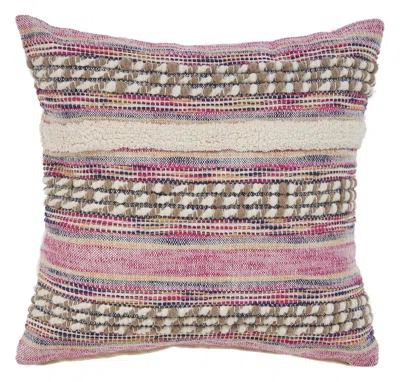 Breebe 18" Pink And Ivory Striped Cotton Blend Throw Pillow Cover With Texture