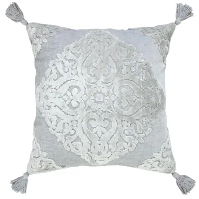 Breebe 18" Silver And Gray Medallion Viscose Throw Pillow Cover With Tassels