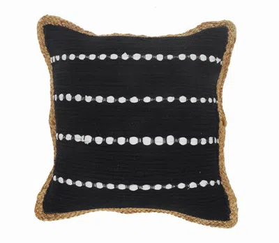 Breebe 18" X 18" Black White And Tan 100% Cotton Striped Zippered Pillow