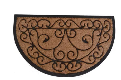 Breebe 18" X 30" Beige And Black Rubber And Coir Outdoor Semi Circle Door Mat