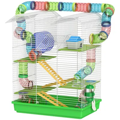 Breebe 18.5" 5-tier Hamster Cage With Tubes, Wheel, Bottle & Dish In Green