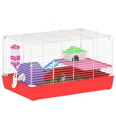 Breebe 18.5" Hamster Cage 2-story With Wheel, Bottle, Dish & House In Red