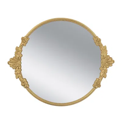 Breebe 19 X 16 X 1" Round Mirror Tray With Gold Iron Frame And Intricate Floral Accents