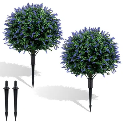 Breebe 2 Pack Artificial Lavender Boxwood Topiary Ball Trees With Ground Spikes In Purple