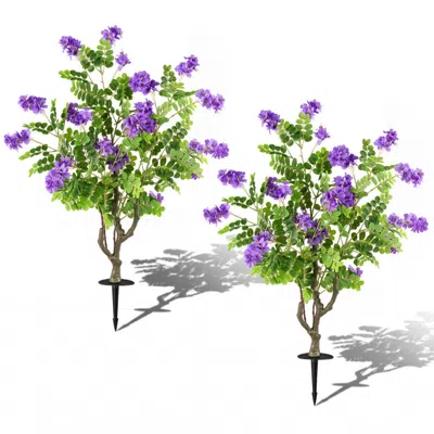 Breebe 2 Pack Artificial Locust Flower Trees 39 Inch Fake Evergreen Shrubs With Ground Spikes In Multi