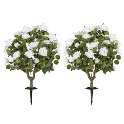 Breebe 2 Pack Artificial Rose Flower Trees With Spikes And 18 White Flowers In Green
