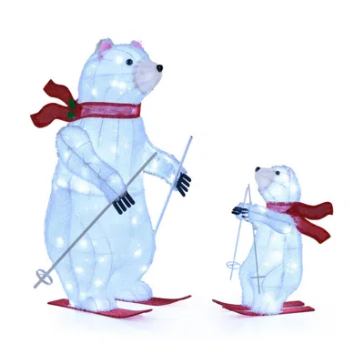 Breebe 2 Pcs Animated Skiing Polar Bears Pre-lit Christmas Bear Decoration With Skiing Motion In Blue