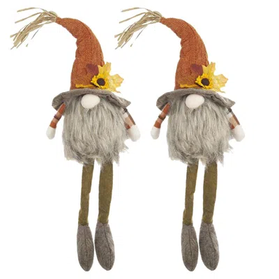 Breebe 2 Pcs Fabric Sitting Orange Gnome Maple Leaf Hat 20.5 In Fall Thanksgiving In Multi
