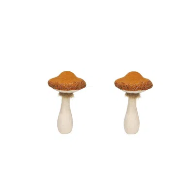 Breebe 2 Pcs Orange Mushroom Holiday Ornaments 8 X 8 X 14" In Fall Thanksgiving Table Decor In Brown