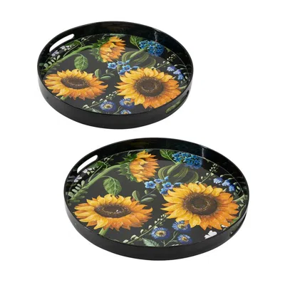 Breebe 2 Piece Modern Decorative Trays Round Plastic Frame In Multi