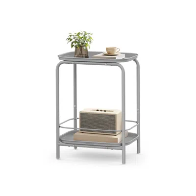 Breebe 2-tier Metal Coffee Table With Tray Storage In Gray
