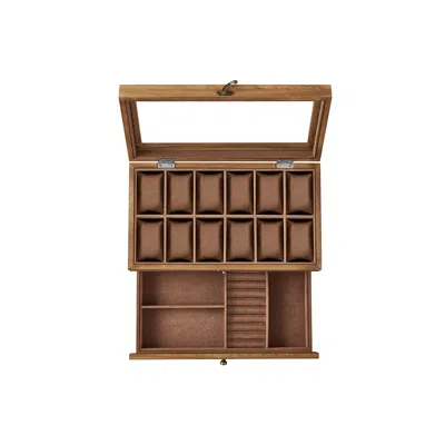 Breebe 2-tier Watch Display Case With Large Glass Lid Rustic Walnut
