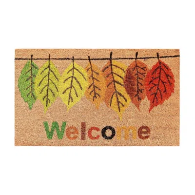 Breebe 2' X 3' Brown And Natural Fall Leaves Welcome Outdoor Coir Door Mat In Multi