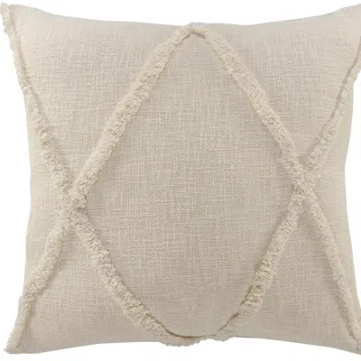 Breebe 20" Beige Diamond Cotton Throw Pillow Cover With Tufts And Texture