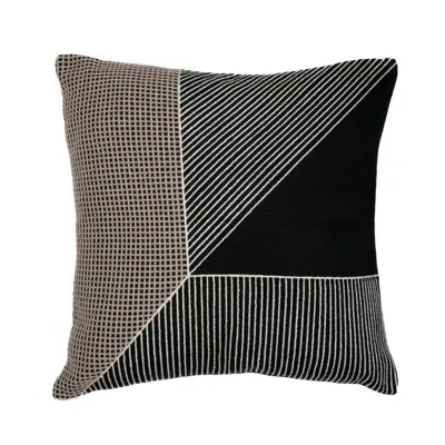 Breebe 20" Black And White Geometric Cotton Throw Pillow With Embroidery
