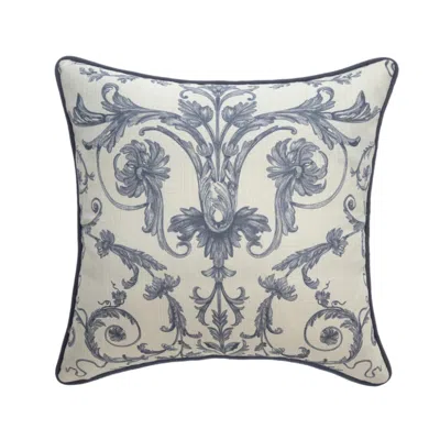 Breebe 20" Blue And Ivory Damask Recycled Poly Linen Throw Pillow