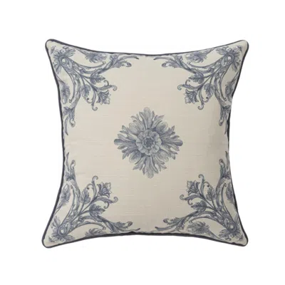 Breebe 20" Blue And Ivory Floral Recycled Poly Linen Throw Pillow