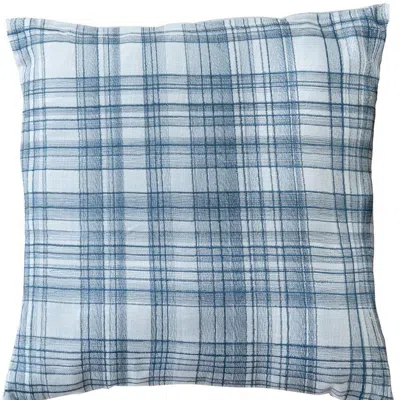 Breebe 20" Blue Check Cotton Blend Throw Pillow With Embroidery