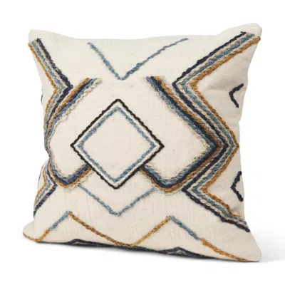Breebe 20" Blue Yellow And Black Geometric Wool Blend Throw Pillow Cover With Texture