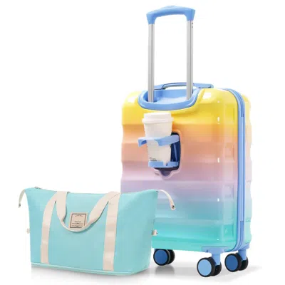 Breebe 20' Carry-on Luggage With Cup Holder Â€" Lightweight Glossy Hardshell Suitcases With Spinner Wheels, In Multi