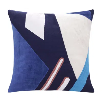 Breebe 20" Cobalt Navy Blue And White Abstract Cotton Throw Pillow Cover