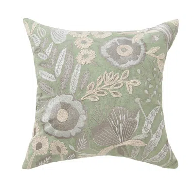 Breebe 20" Green And Ivory Floral Cotton Throw Pillow