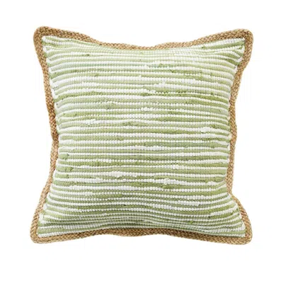 Breebe 20" Green White And Natural Striped Cotton And Jute Throw Pillow