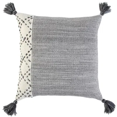 Breebe 20" Grey And Ivory Herringbone Cotton Throw Pillow With Tassels In Gray