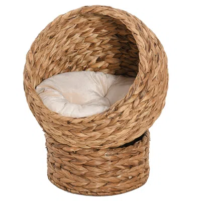 Breebe 20 Inch Natural Braided Banana Leaf Elevated Cat Bed Basket With Cushion In Brown