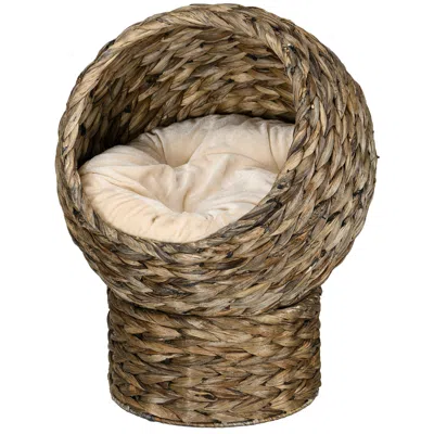 Breebe 20 Inch Natural Braided Banana Leaf Elevated Cat Bed Basket With Cushion In Grey
