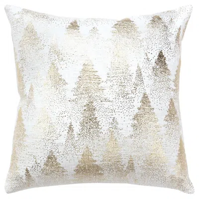 Breebe 20" Ivory And Gold Cotton Winter Trees Throw Pillow