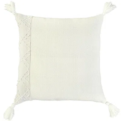 Breebe 20" Ivory Herringbone Cotton Throw Pillow With Tassles In Neutral