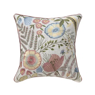 Breebe 20" Ivory Slate Blue Terra Cotta And Sage Floral Cotton Throw Pillow