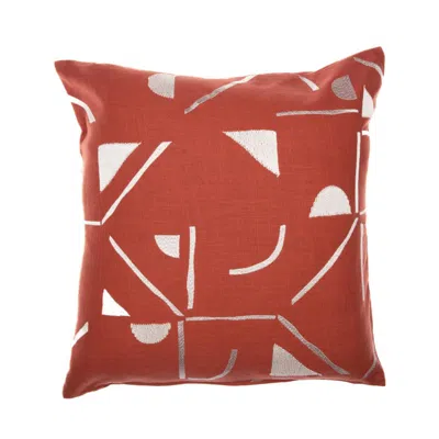 Breebe 20" Orange And Ivory Geometric Cotton Blend Throw Pillow With Embroidery