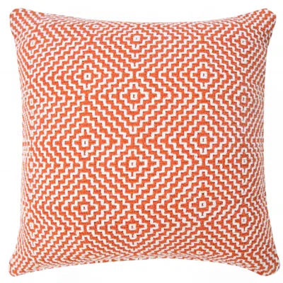 Breebe 20" Orange And White Diamond Cotton Throw Pillow Cover
