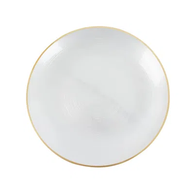 Breebe 20 Pack 13" Economy Plastic Charger Plates - Transparent Pearl White Swirl Design With Gold Rim, Sty