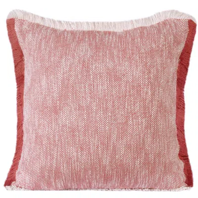 Breebe 20" Red And White Color Block Cotton Throw Pillow Cover With Fringe