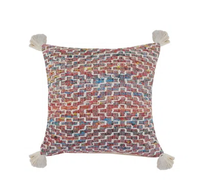 Breebe 20" Red Blue And Natural Geometric Polyester Blend Throw Pillow Cover With Tassels