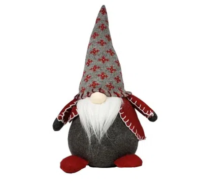 Breebe 20" Red Grey And White Fabric Christmas Santa Standing Gnome In Multi