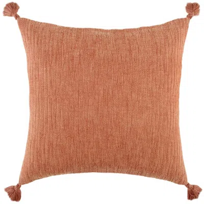 Breebe 20" Terra Cotta Cotton Textural Stripe Throw Pillow With Tassels