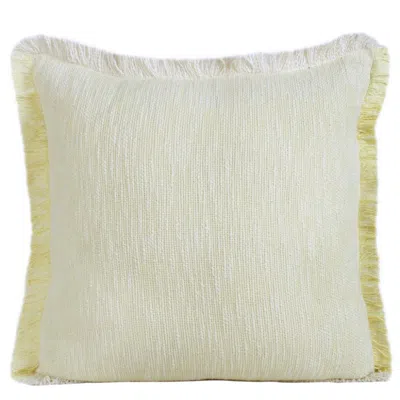 Breebe 20" White And Yellow Cotton Throw Pillow Cover With Fringe