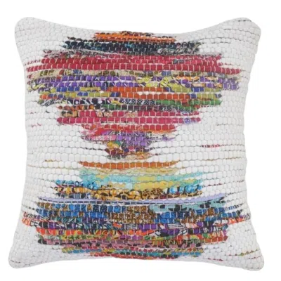 Breebe 20" White Orange And Blue Geometric Cotton Throw Pillow Cover
