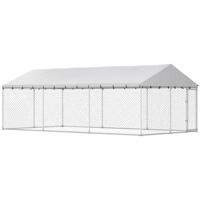 Breebe 20 X 10 X 7 Ft Outdoor Dog Run Enclosure With Secure Latches In Silver